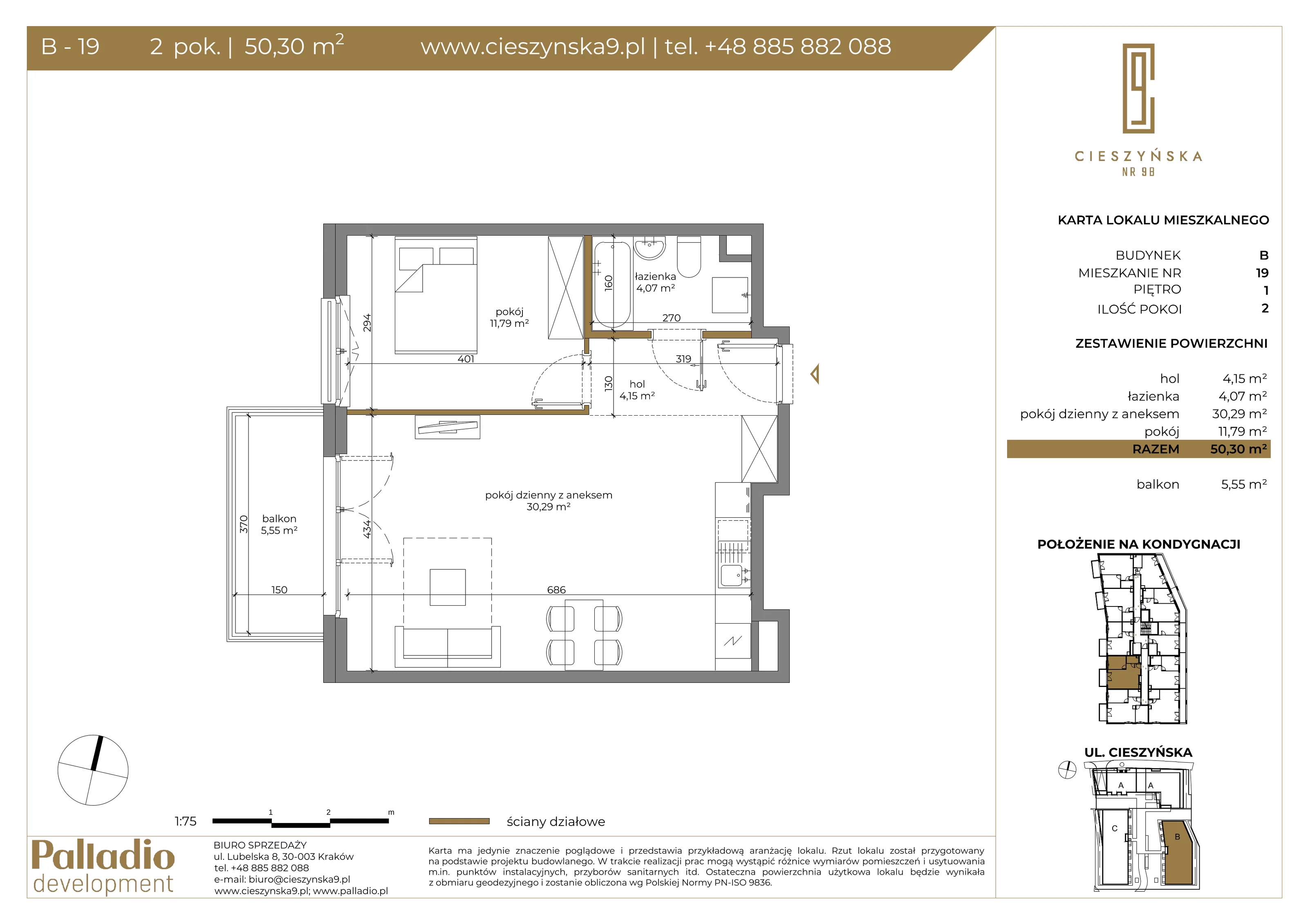 Apartament 50,30 m², piętro 1, oferta nr B-19, Cieszyńska 9, Kraków, Krowodrza, Łobzów, ul. Cieszyńska 9-idx