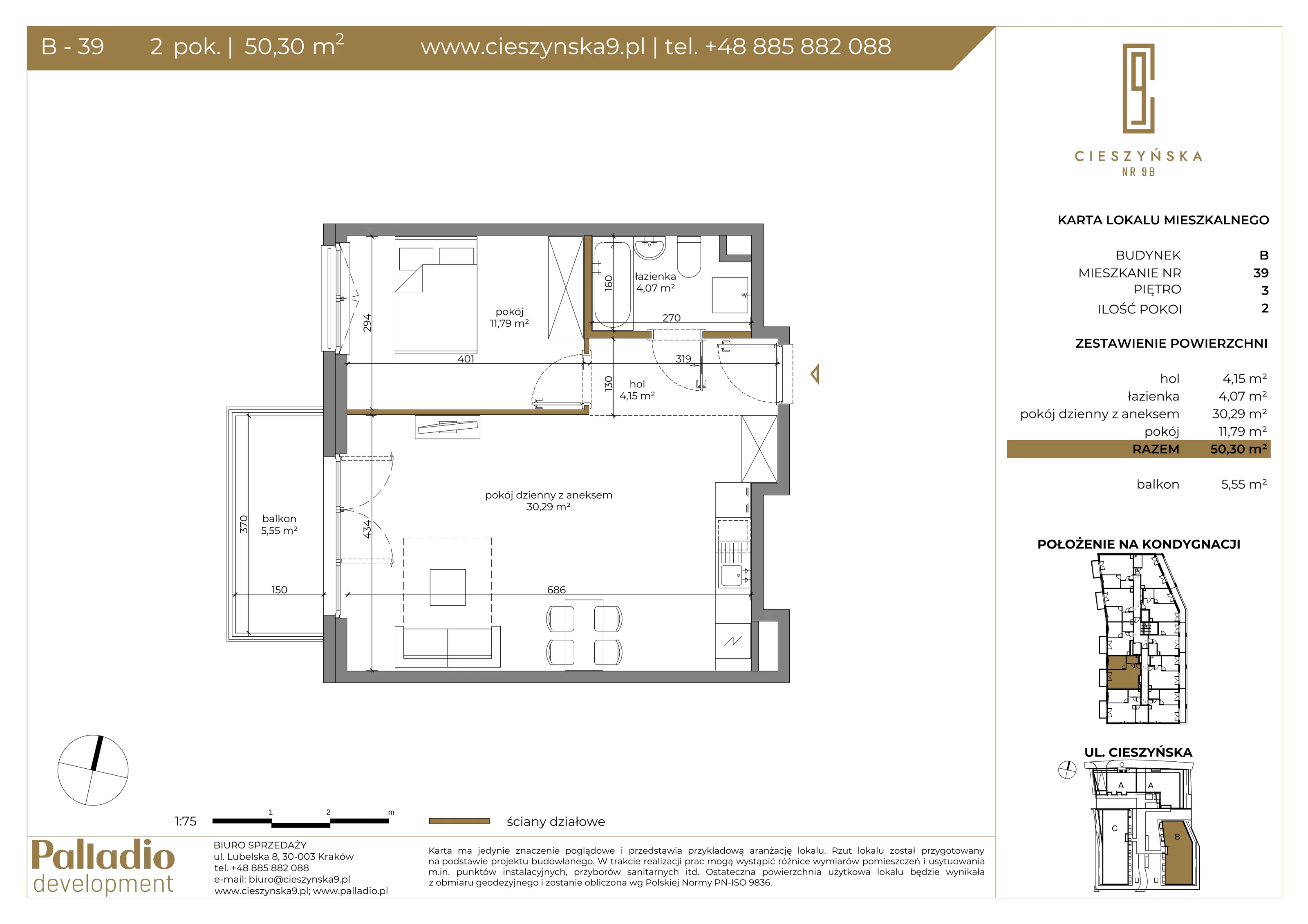 Apartament 50,30 m², piętro 3, oferta nr B-39, Cieszyńska 9, Kraków, Krowodrza, Łobzów, ul. Cieszyńska 9-idx