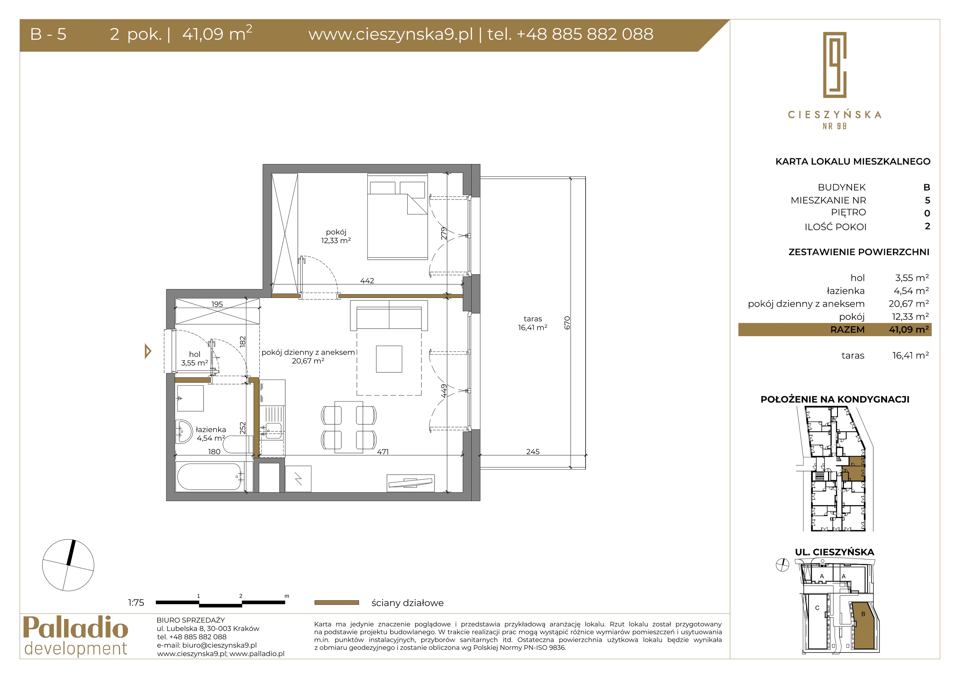 Mieszkanie 41,09 m², parter, oferta nr B-5, Cieszyńska 9, Kraków, Krowodrza, Łobzów, ul. Cieszyńska 9