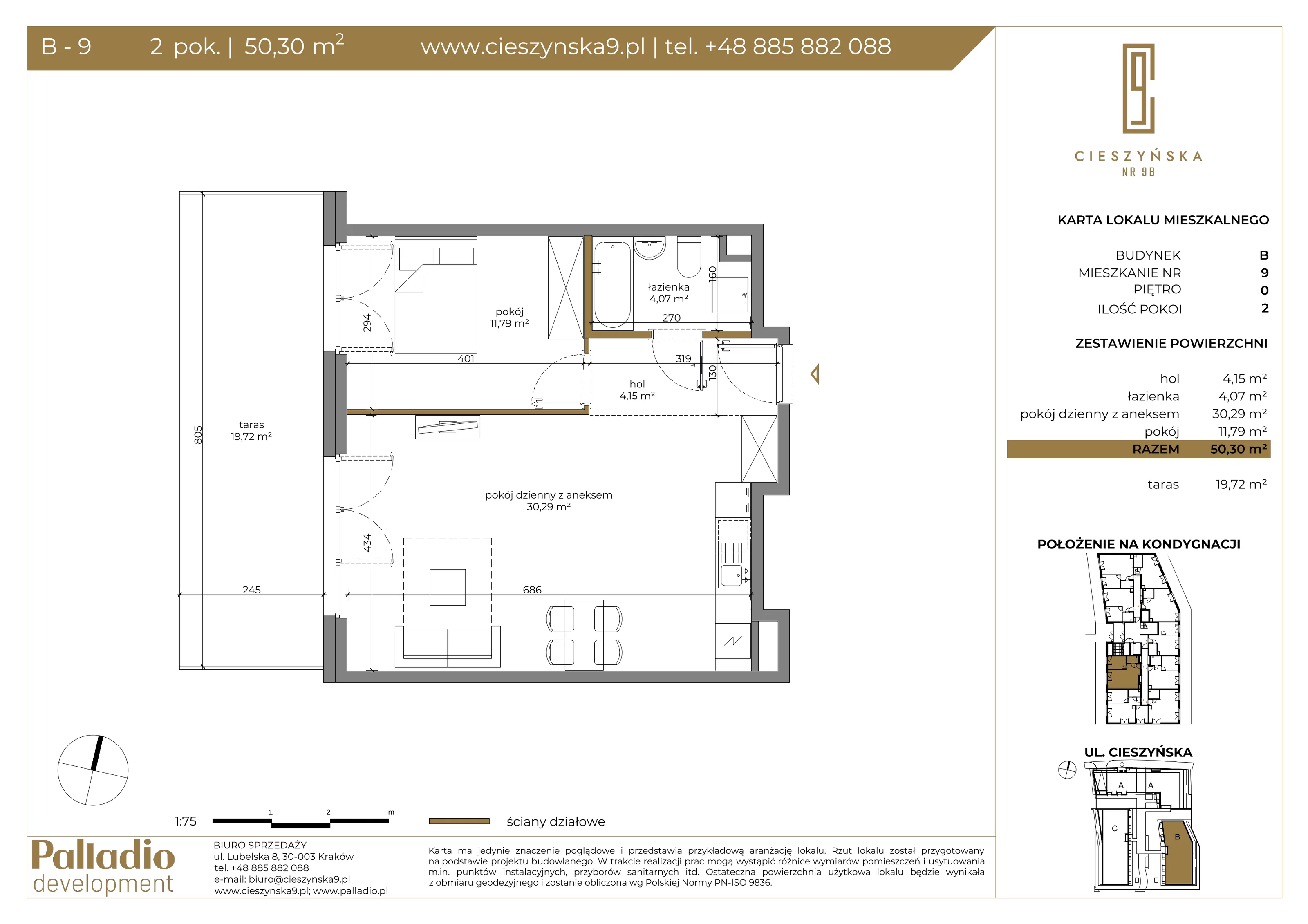 Apartament 50,30 m², parter, oferta nr B-9, Cieszyńska 9, Kraków, Krowodrza, Łobzów, ul. Cieszyńska 9-idx