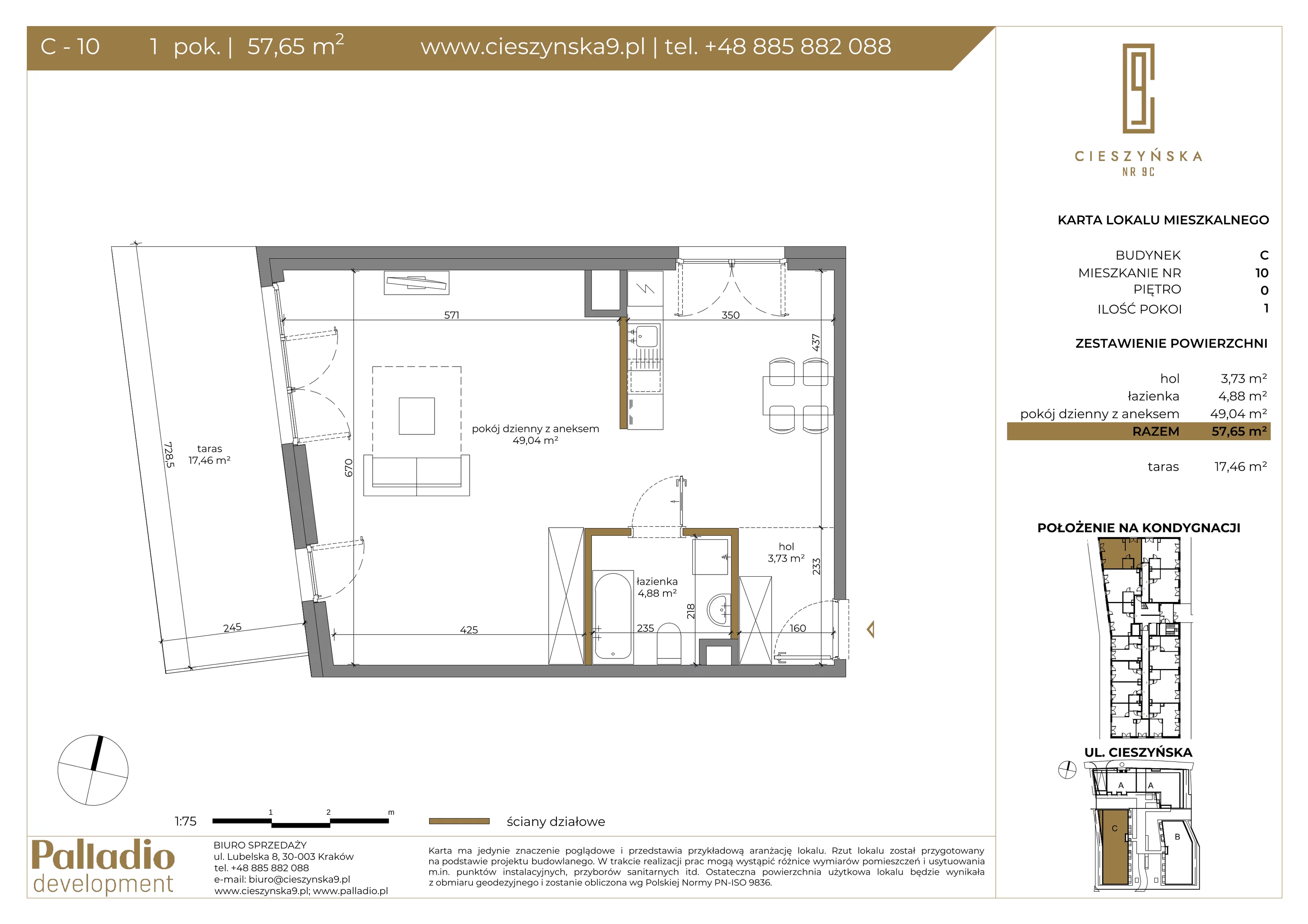 Mieszkanie 57,65 m², parter, oferta nr C-10, Cieszyńska 9, Kraków, Krowodrza, Łobzów, ul. Cieszyńska 9