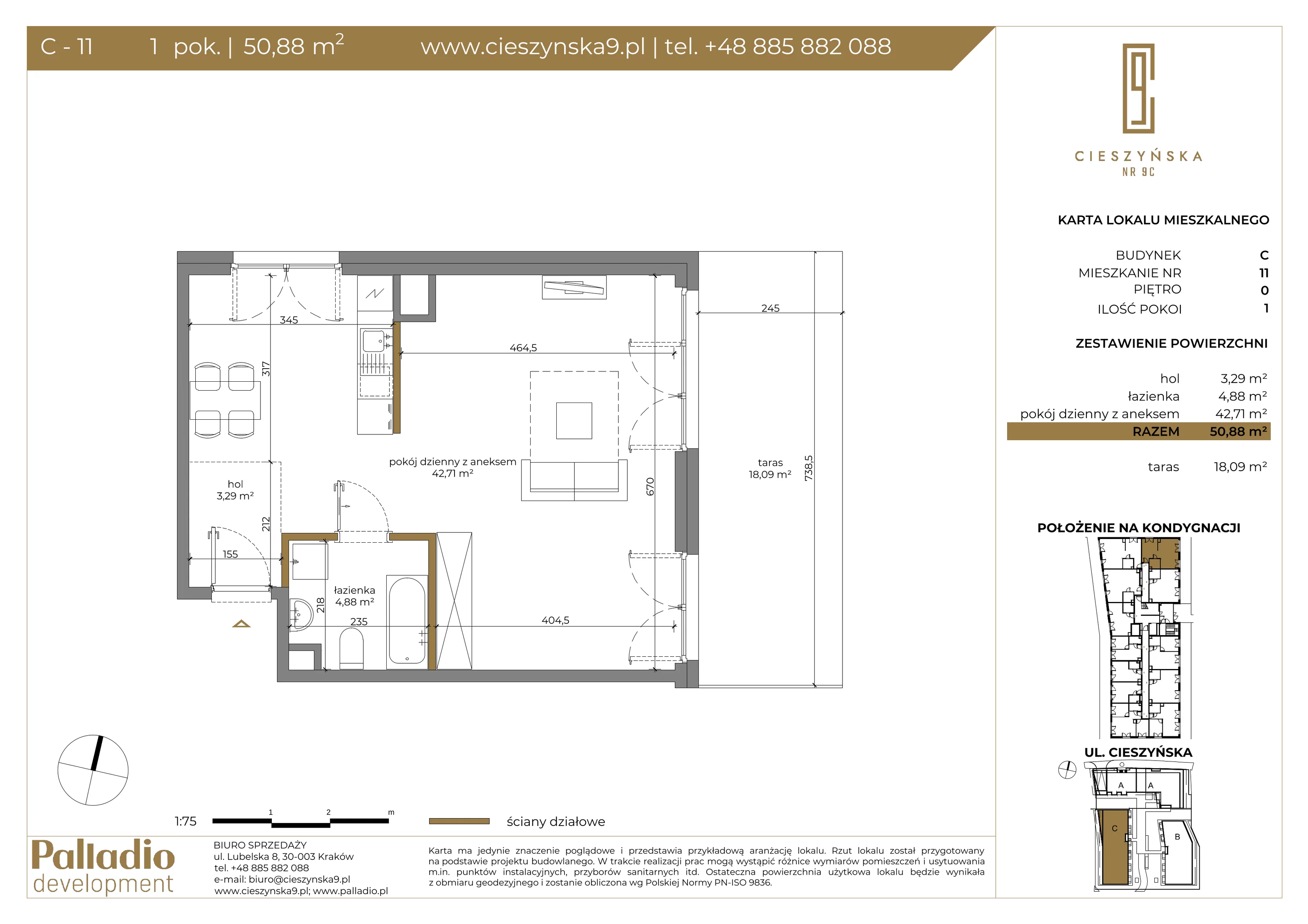 1 pokój, apartament 50,89 m², parter, oferta nr C-11, Cieszyńska 9, Kraków, Krowodrza, Łobzów, ul. Cieszyńska 9