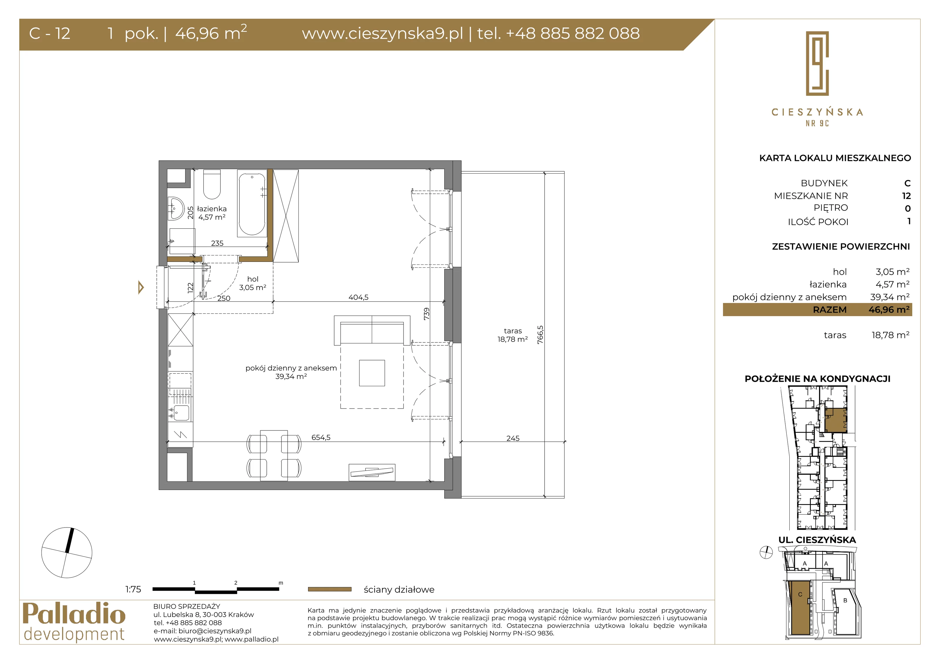 Mieszkanie 46,96 m², parter, oferta nr C-12, Cieszyńska 9, Kraków, Krowodrza, Łobzów, ul. Cieszyńska 9