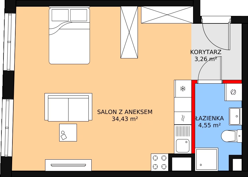 Apartament 42,24 m², piętro 2, oferta nr A-49, Cieszyńska 9, Kraków, Krowodrza, Łobzów, ul. Cieszyńska 9