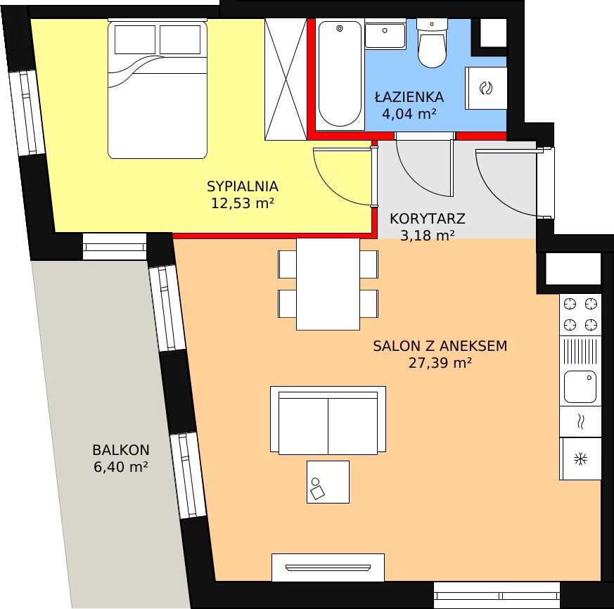 Apartament 47,09 m², piętro 2, oferta nr A-54, Cieszyńska 9, Kraków, Krowodrza, Łobzów, ul. Cieszyńska 9