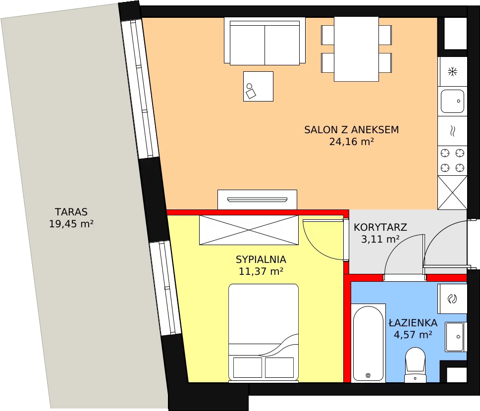 Apartament 43,20 m², parter, oferta nr B-1, Cieszyńska 9, Kraków, Krowodrza, Łobzów, ul. Cieszyńska 9