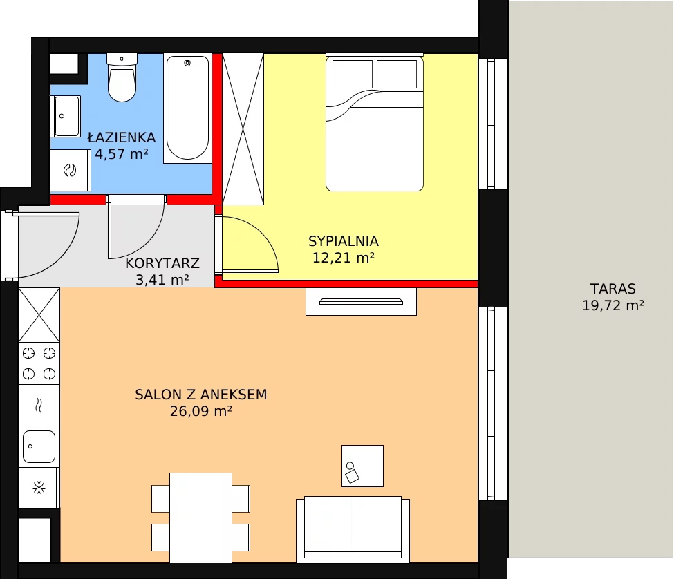 Apartament 46,20 m², parter, oferta nr B-6, Cieszyńska 9, Kraków, Krowodrza, Łobzów, ul. Cieszyńska 9