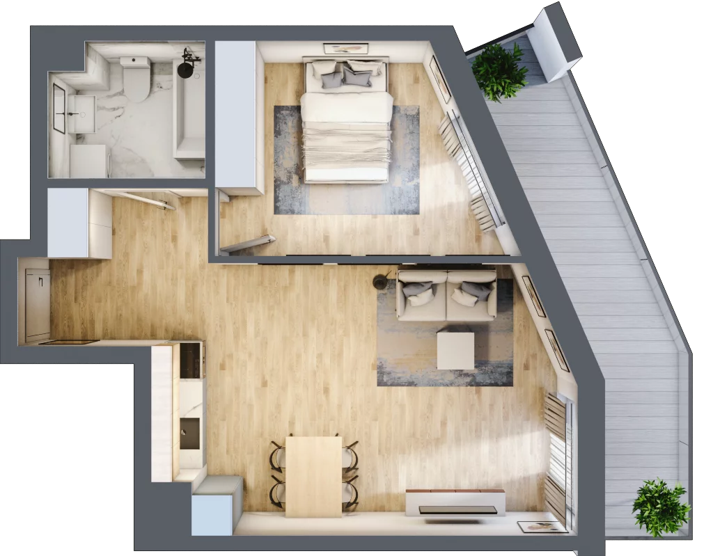 2 pokoje, mieszkanie 46,89 m², piętro 1, oferta nr B-14, Cieszyńska 9, Kraków, Krowodrza, Łobzów, ul. Cieszyńska 9