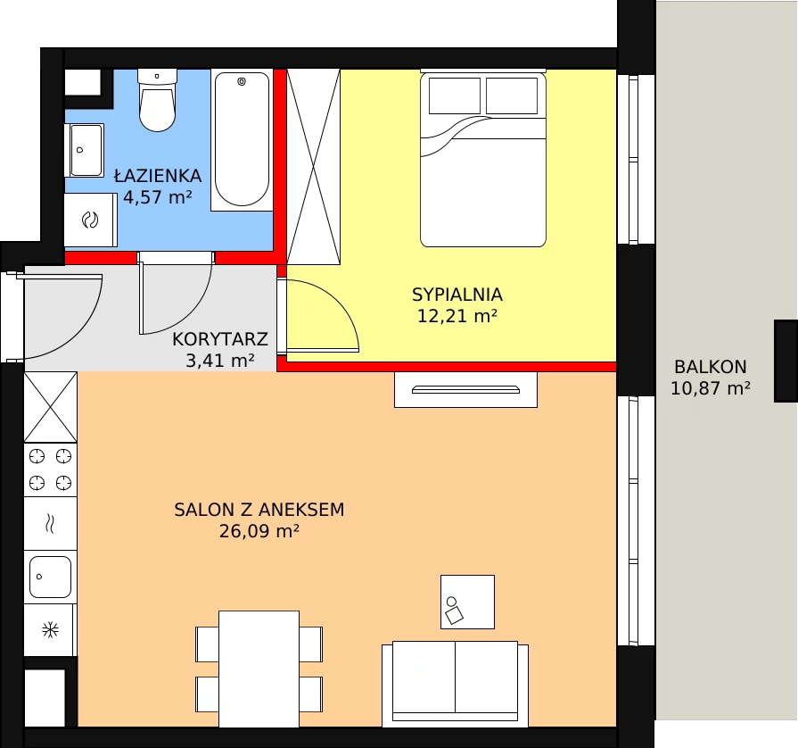 Apartament 46,25 m², piętro 1, oferta nr B-16, Cieszyńska 9, Kraków, Krowodrza, Łobzów, ul. Cieszyńska 9