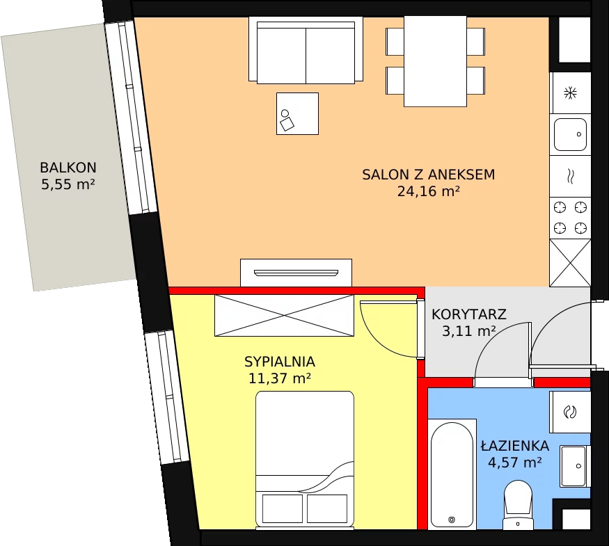 Apartament 43,19 m², piętro 2, oferta nr B-21, Cieszyńska 9, Kraków, Krowodrza, Łobzów, ul. Cieszyńska 9