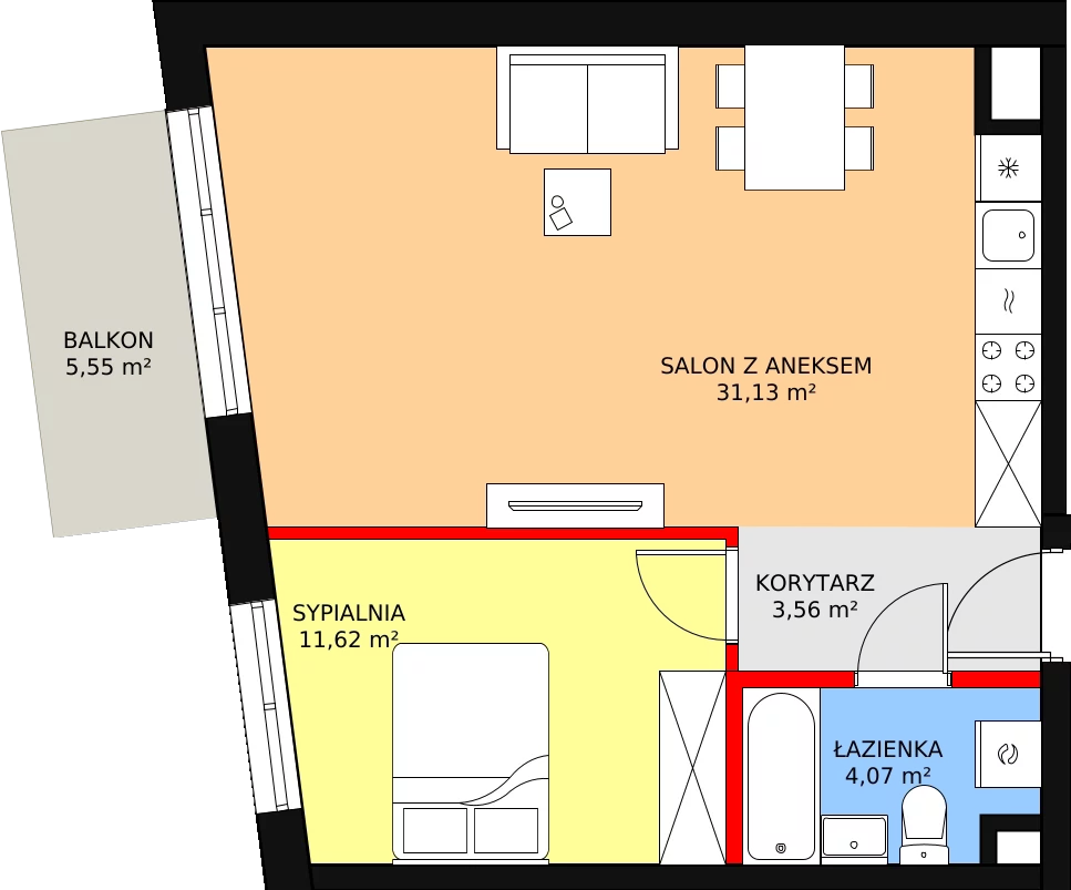 Apartament 50,38 m², piętro 2, oferta nr B-22, Cieszyńska 9, Kraków, Krowodrza, Łobzów, ul. Cieszyńska 9