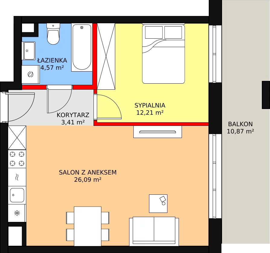 Apartament 46,28 m², piętro 3, oferta nr B-36, Cieszyńska 9, Kraków, Krowodrza, Łobzów, ul. Cieszyńska 9