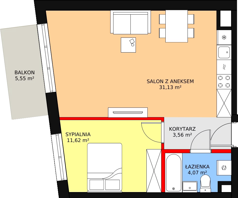 Apartament 50,38 m², piętro 4, oferta nr B-42, Cieszyńska 9, Kraków, Krowodrza, Łobzów, ul. Cieszyńska 9