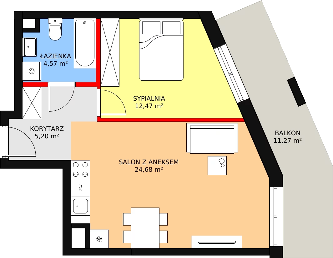 Apartament 46,96 m², piętro 4, oferta nr B-44, Cieszyńska 9, Kraków, Krowodrza, Łobzów, ul. Cieszyńska 9