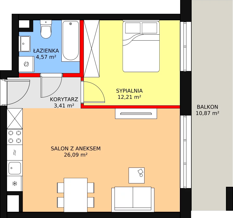 Apartament 46,07 m², piętro 4, oferta nr B-46, Cieszyńska 9, Kraków, Krowodrza, Łobzów, ul. Cieszyńska 9