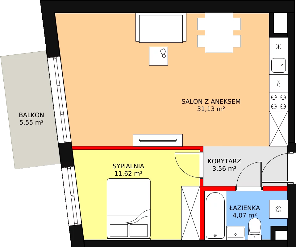 Apartament 50,38 m², piętro 5, oferta nr B-52, Cieszyńska 9, Kraków, Krowodrza, Łobzów, ul. Cieszyńska 9