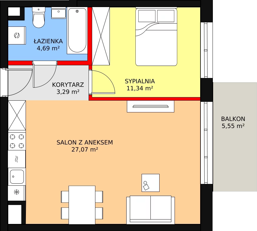 Apartament 46,24 m², piętro 1, oferta nr C-14, Cieszyńska 9, Kraków, Krowodrza, Łobzów, ul. Cieszyńska 9