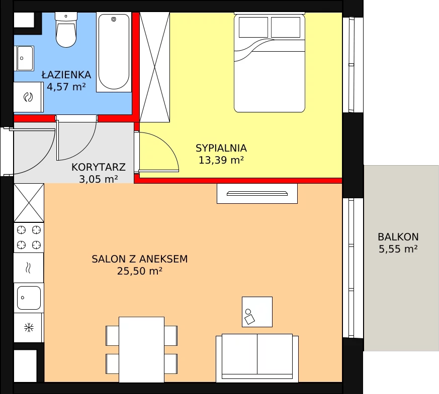 Apartament 46,28 m², piętro 1, oferta nr C-15, Cieszyńska 9, Kraków, Krowodrza, Łobzów, ul. Cieszyńska 9