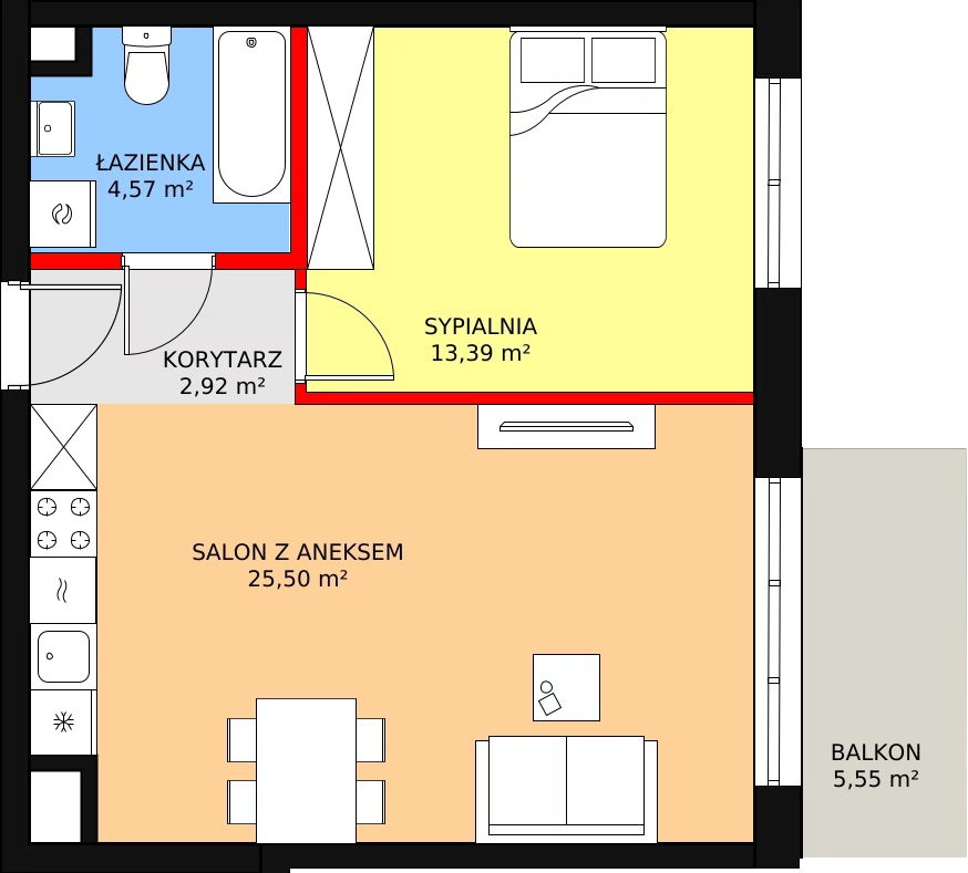 Apartament 46,34 m², piętro 1, oferta nr C-25, Cieszyńska 9, Kraków, Krowodrza, Łobzów, ul. Cieszyńska 9