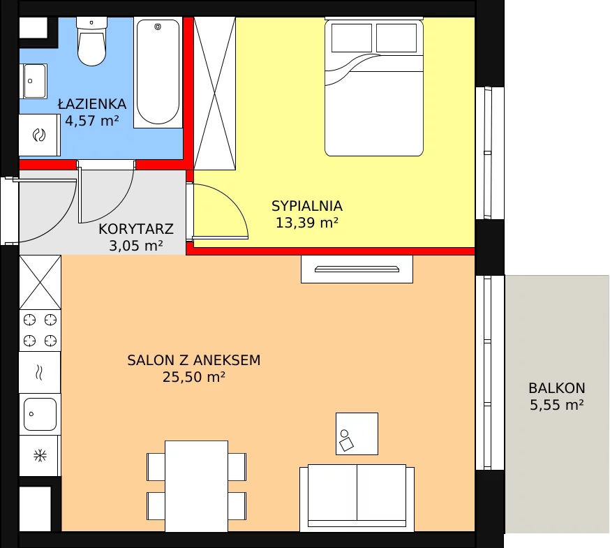 Apartament 46,38 m², piętro 2, oferta nr C-28, Cieszyńska 9, Kraków, Krowodrza, Łobzów, ul. Cieszyńska 9