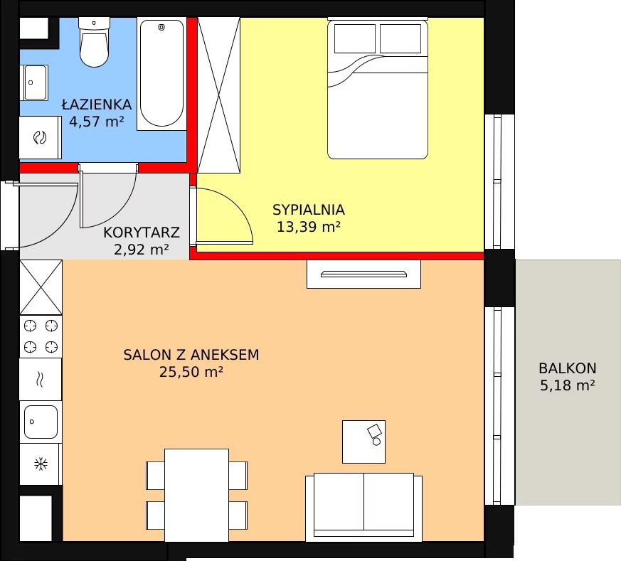 Apartament 46,40 m², piętro 2, oferta nr C-38, Cieszyńska 9, Kraków, Krowodrza, Łobzów, ul. Cieszyńska 9