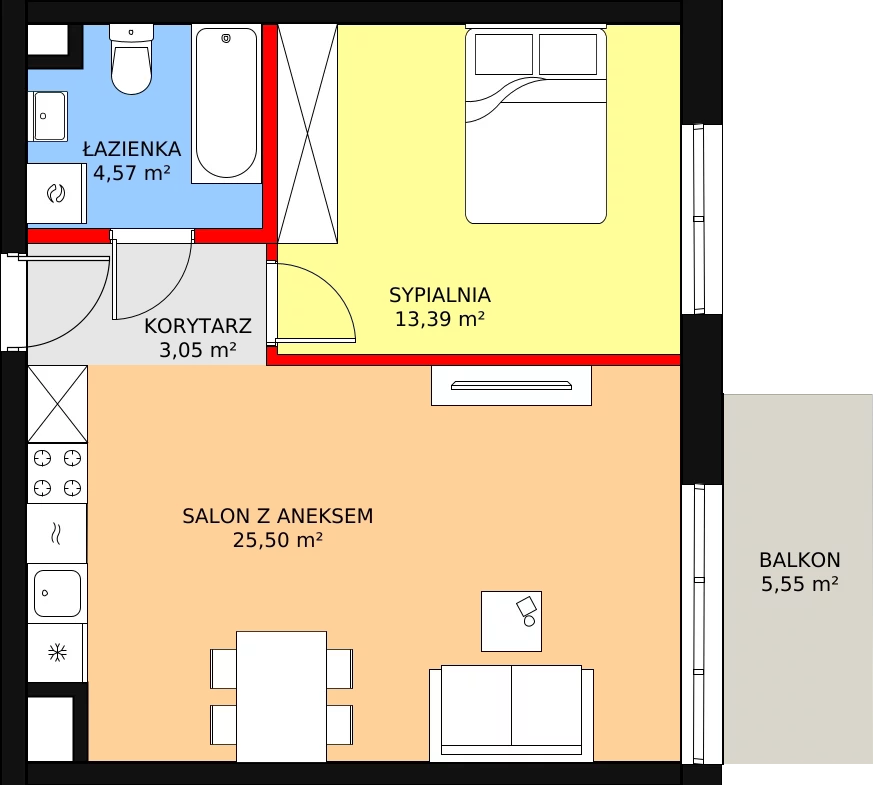 Apartament 46,28 m², piętro 3, oferta nr C-41, Cieszyńska 9, Kraków, Krowodrza, Łobzów, ul. Cieszyńska 9