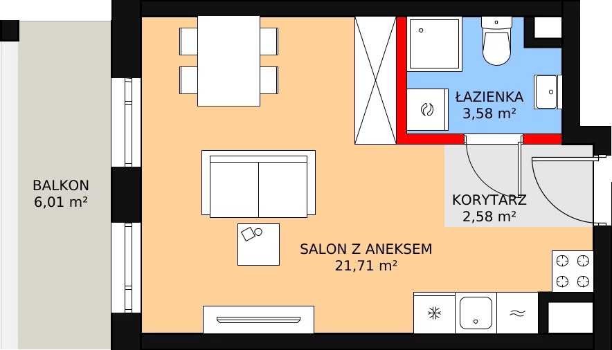 Apartament 27,84 m², piętro 3, oferta nr C-45, Cieszyńska 9, Kraków, Krowodrza, Łobzów, ul. Cieszyńska 9