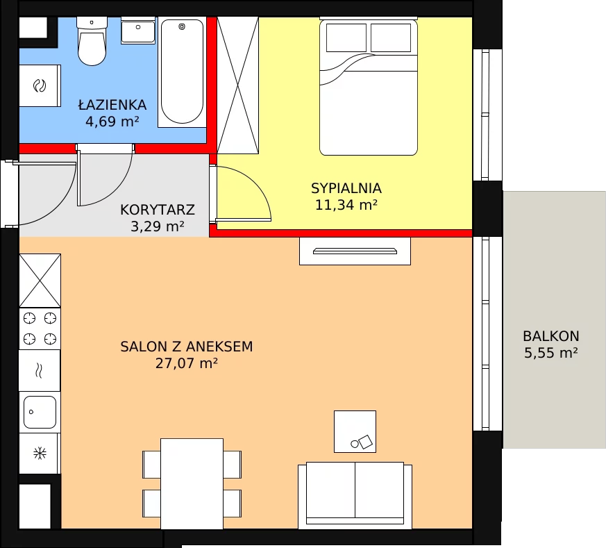 Apartament 46,22 m², piętro 3, oferta nr C-51, Cieszyńska 9, Kraków, Krowodrza, Łobzów, ul. Cieszyńska 9