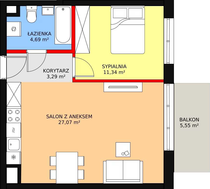 Apartament 46,42 m², piętro 4, oferta nr C-53, Cieszyńska 9, Kraków, Krowodrza, Łobzów, ul. Cieszyńska 9