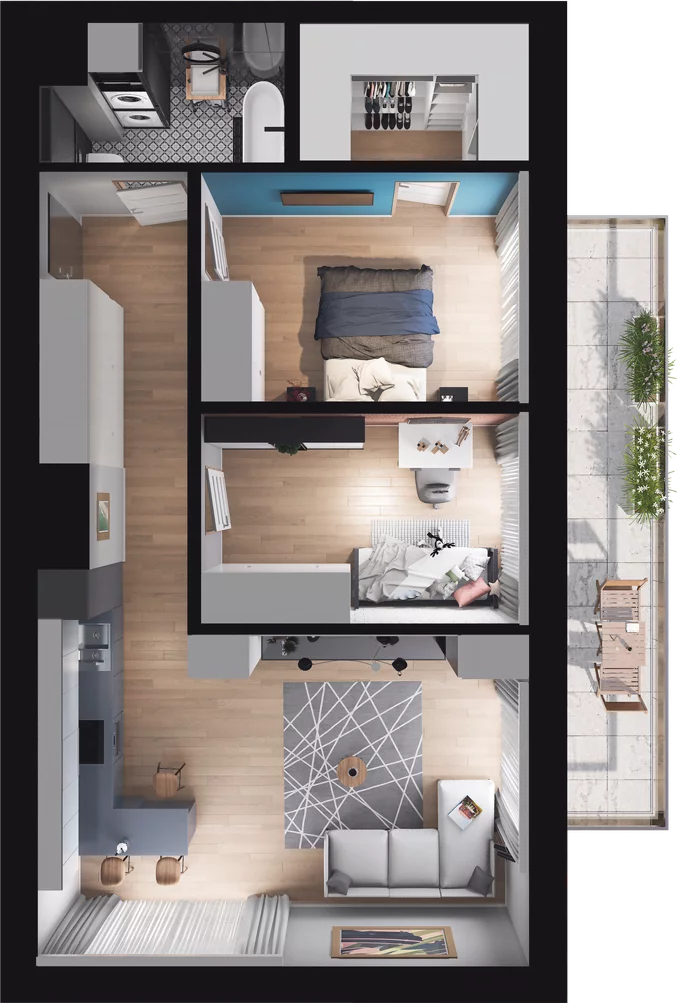 3 pokoje, mieszkanie 63,70 m², piętro 2, oferta nr A12, Apartamenty Tabelowa, Łódź, Górna, ul. Tabelowa 27