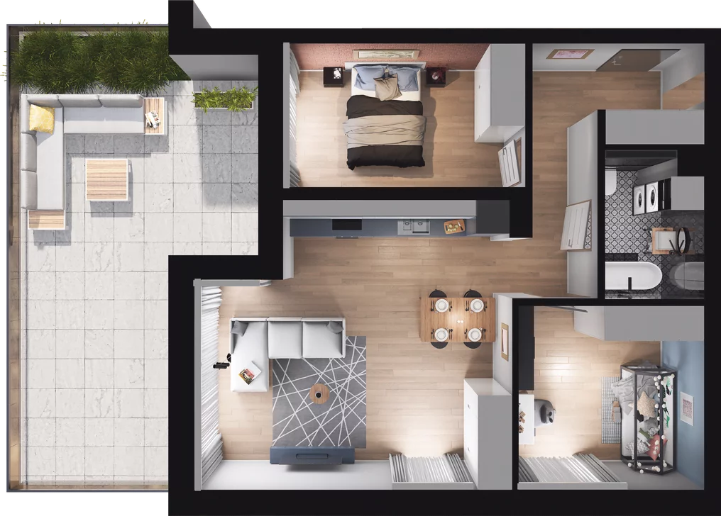3 pokoje, mieszkanie 63,90 m², parter, oferta nr A2, Apartamenty Tabelowa, Łódź, Górna, ul. Tabelowa 27