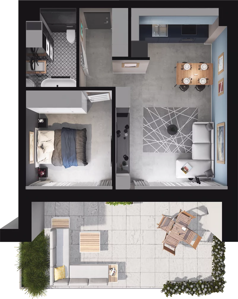 2 pokoje, mieszkanie 45,90 m², parter, oferta nr A3, Apartamenty Tabelowa, Łódź, Górna, ul. Tabelowa 27