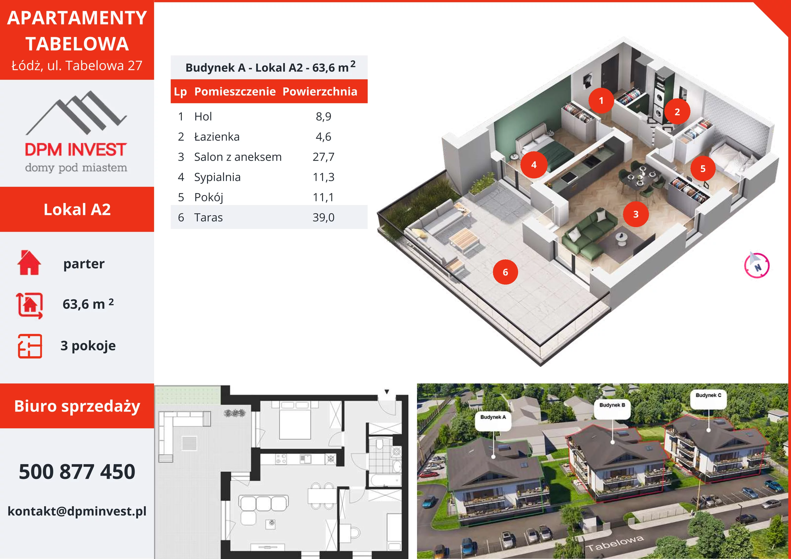 3 pokoje, mieszkanie 63,90 m², parter, oferta nr A2, Apartamenty Tabelowa, Łódź, Górna, ul. Tabelowa 27