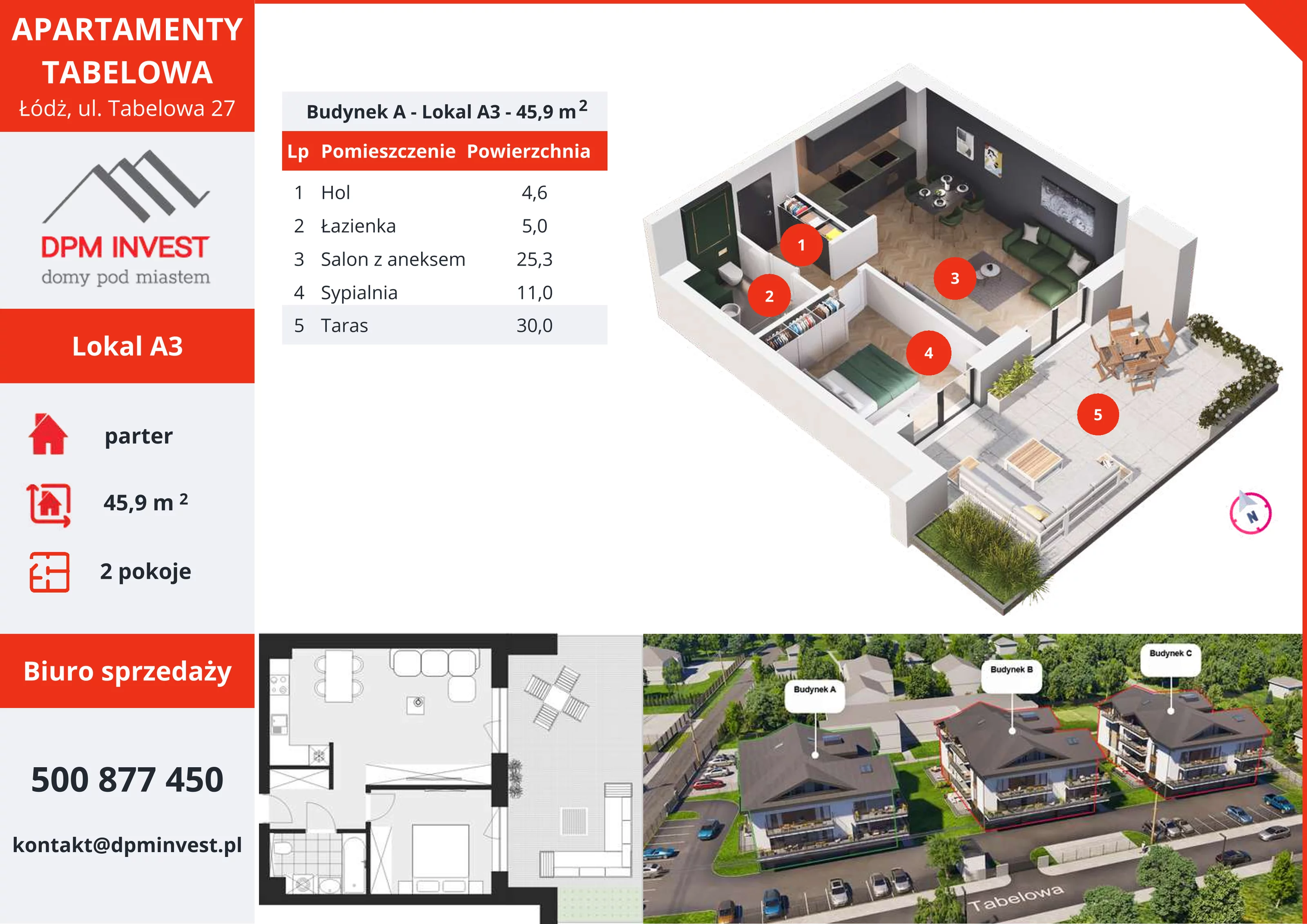 2 pokoje, mieszkanie 45,90 m², parter, oferta nr A3, Apartamenty Tabelowa, Łódź, Górna, ul. Tabelowa 27