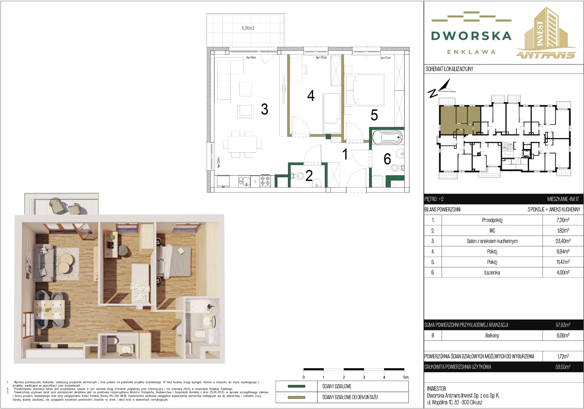 3 pokoje, mieszkanie 59,55 m², piętro 2, oferta nr 4M.17, Dworska Enklawa, Sosnowiec, Zagórze, Zagórze, ul. Dworska 40 (róg Dworskiej i Popiełuszki)