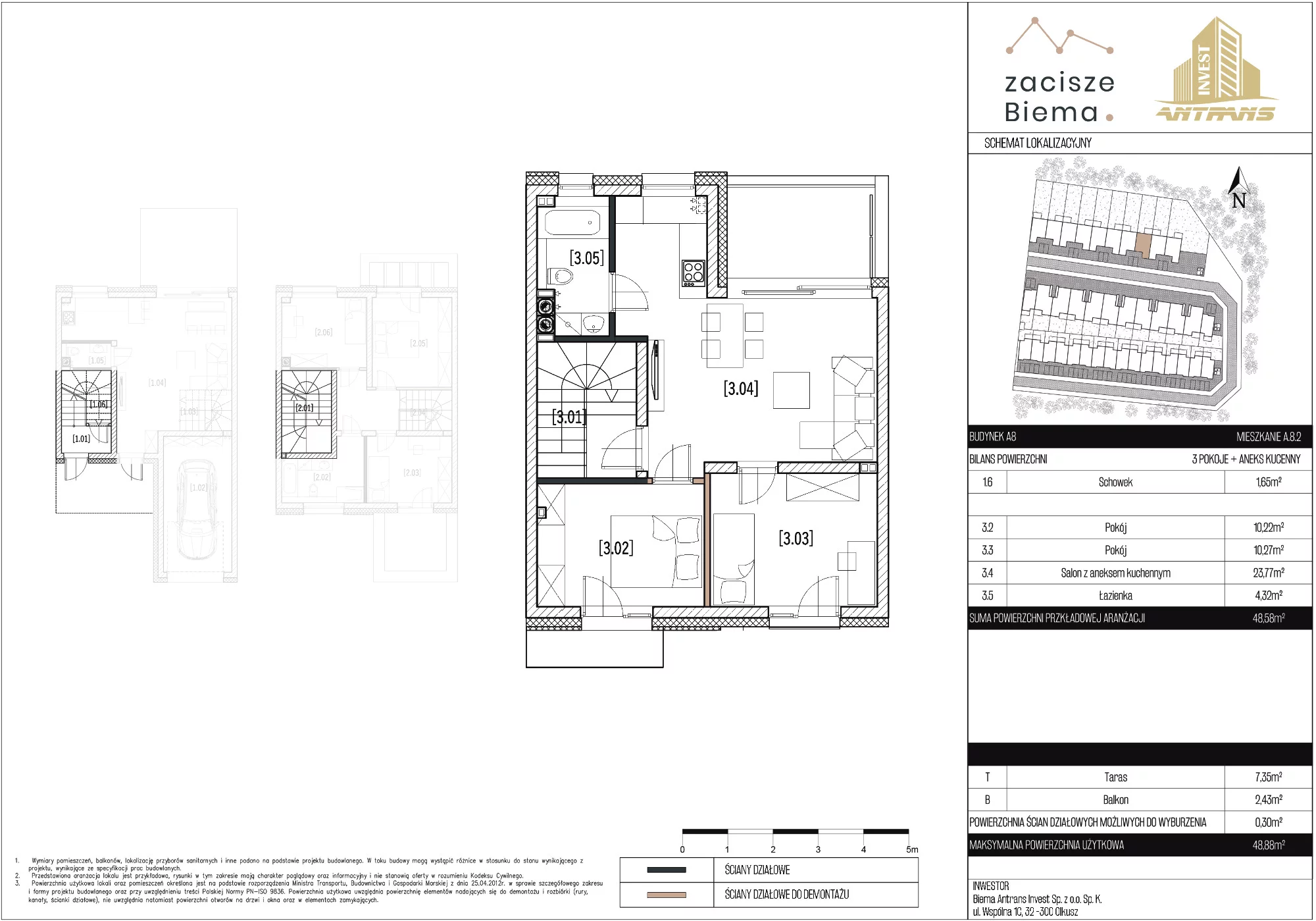 3 pokoje, mieszkanie 48,88 m², piętro 2, oferta nr A.8.2, Zacisze Biema, Olkusz, ul. Biema