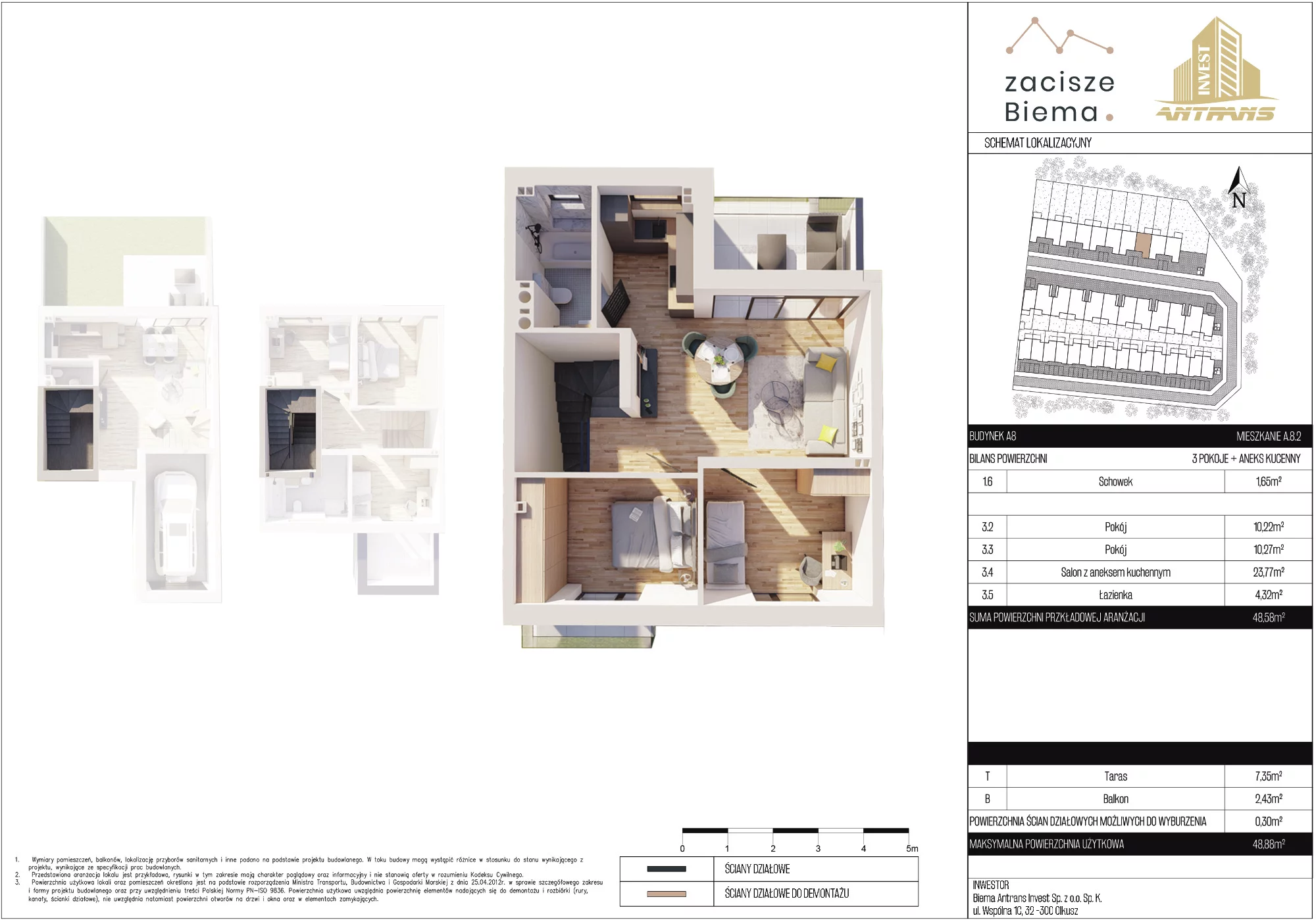 3 pokoje, mieszkanie 48,88 m², piętro 2, oferta nr A.8.2, Zacisze Biema, Olkusz, ul. Biema