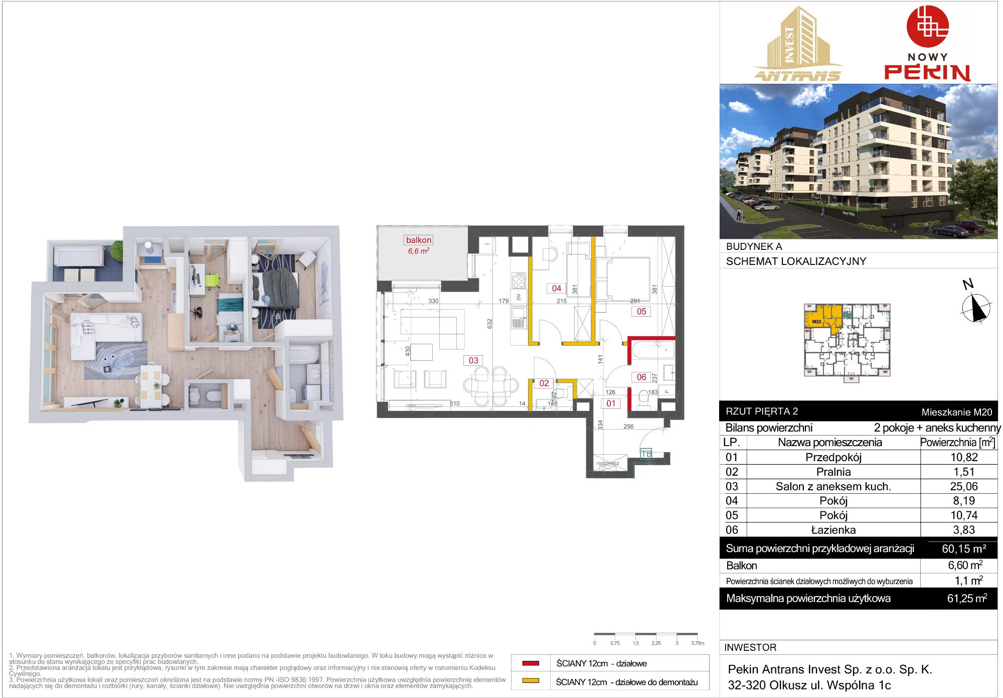 Mieszkanie 60,15 m², piętro 2, oferta nr A/20, Nowy Pekin, Sosnowiec, Klimontów, ul. Koszalińska