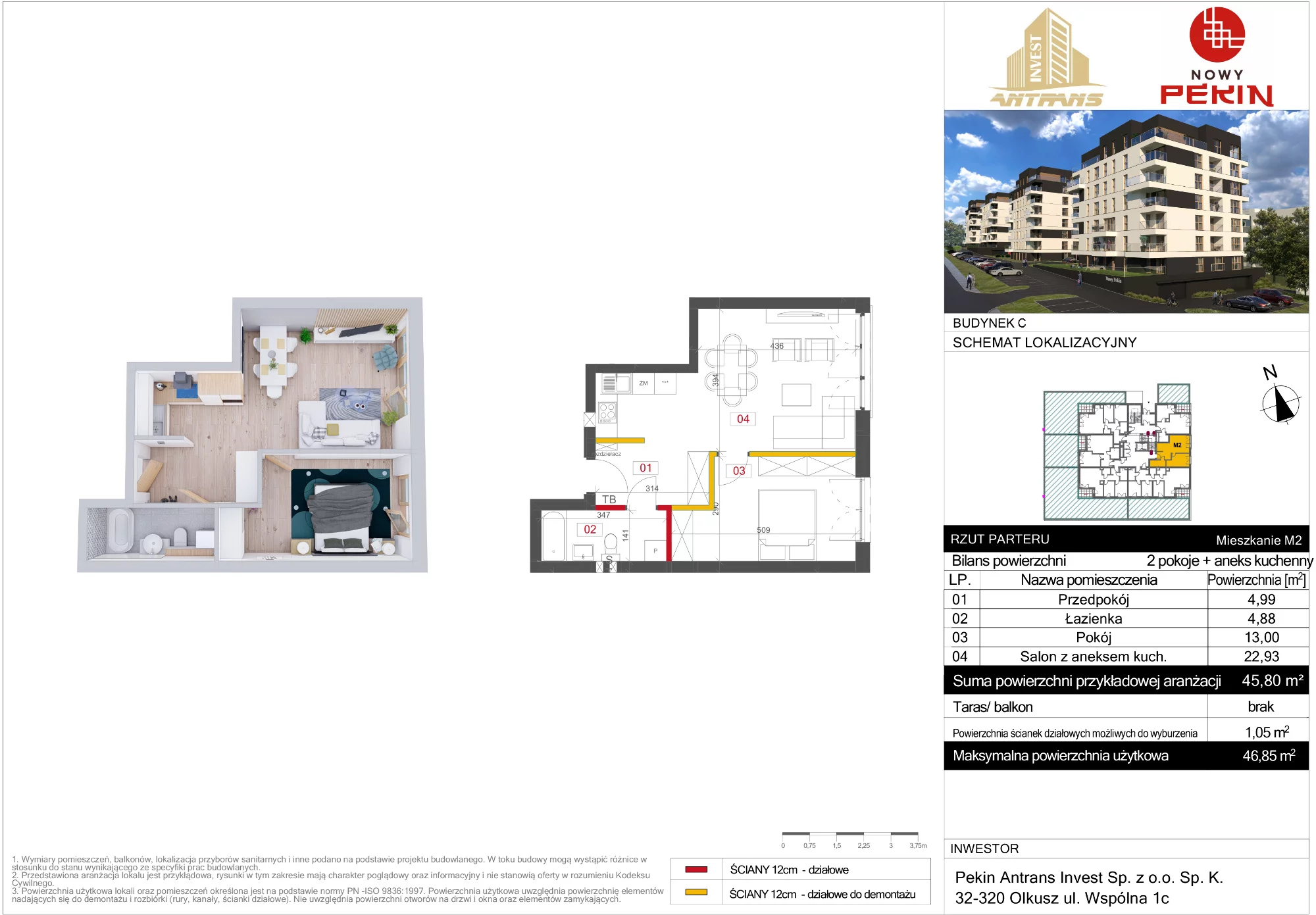 Mieszkanie 45,50 m², parter, oferta nr C/2, Nowy Pekin, Sosnowiec, Klimontów, ul. Koszalińska