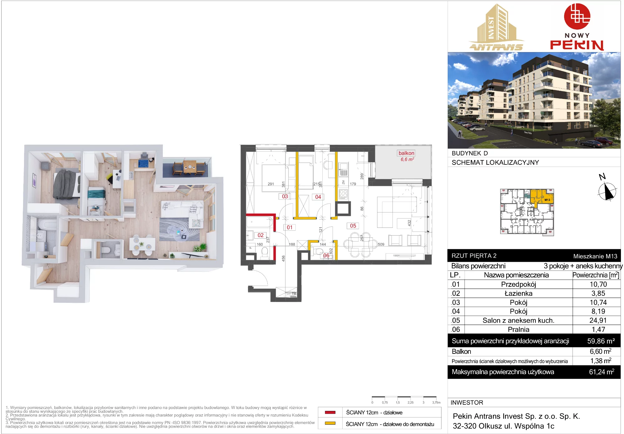 Mieszkanie 59,86 m², piętro 2, oferta nr D/13, Nowy Pekin, Sosnowiec, Klimontów, ul. Koszalińska