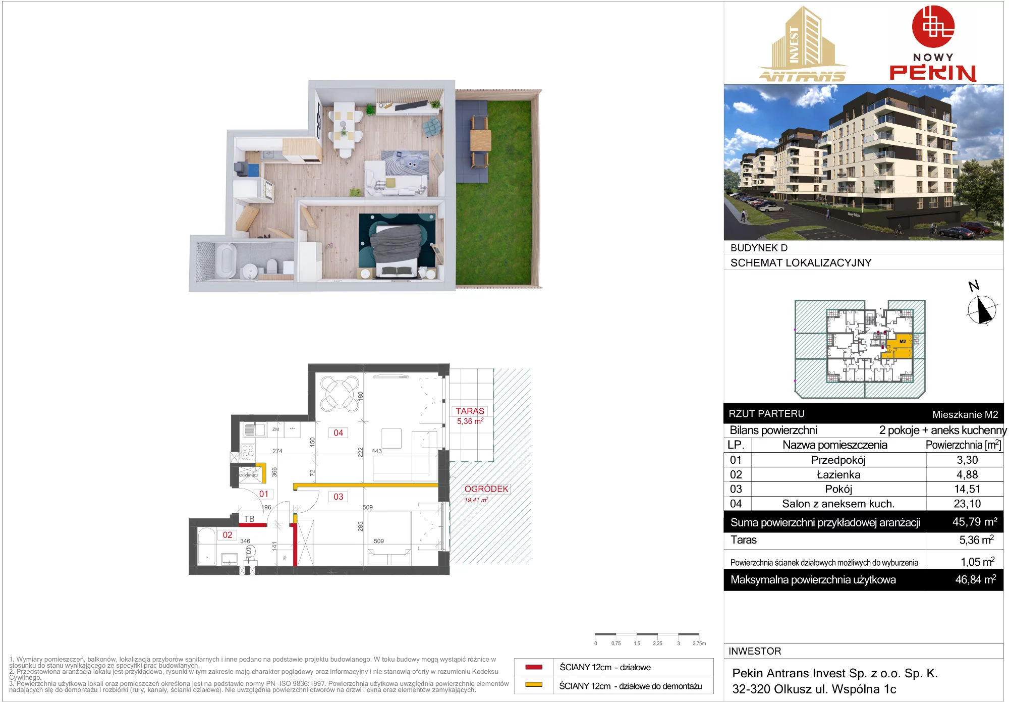 Mieszkanie 45,79 m², parter, oferta nr D/2, Nowy Pekin, Sosnowiec, Klimontów, ul. Koszalińska