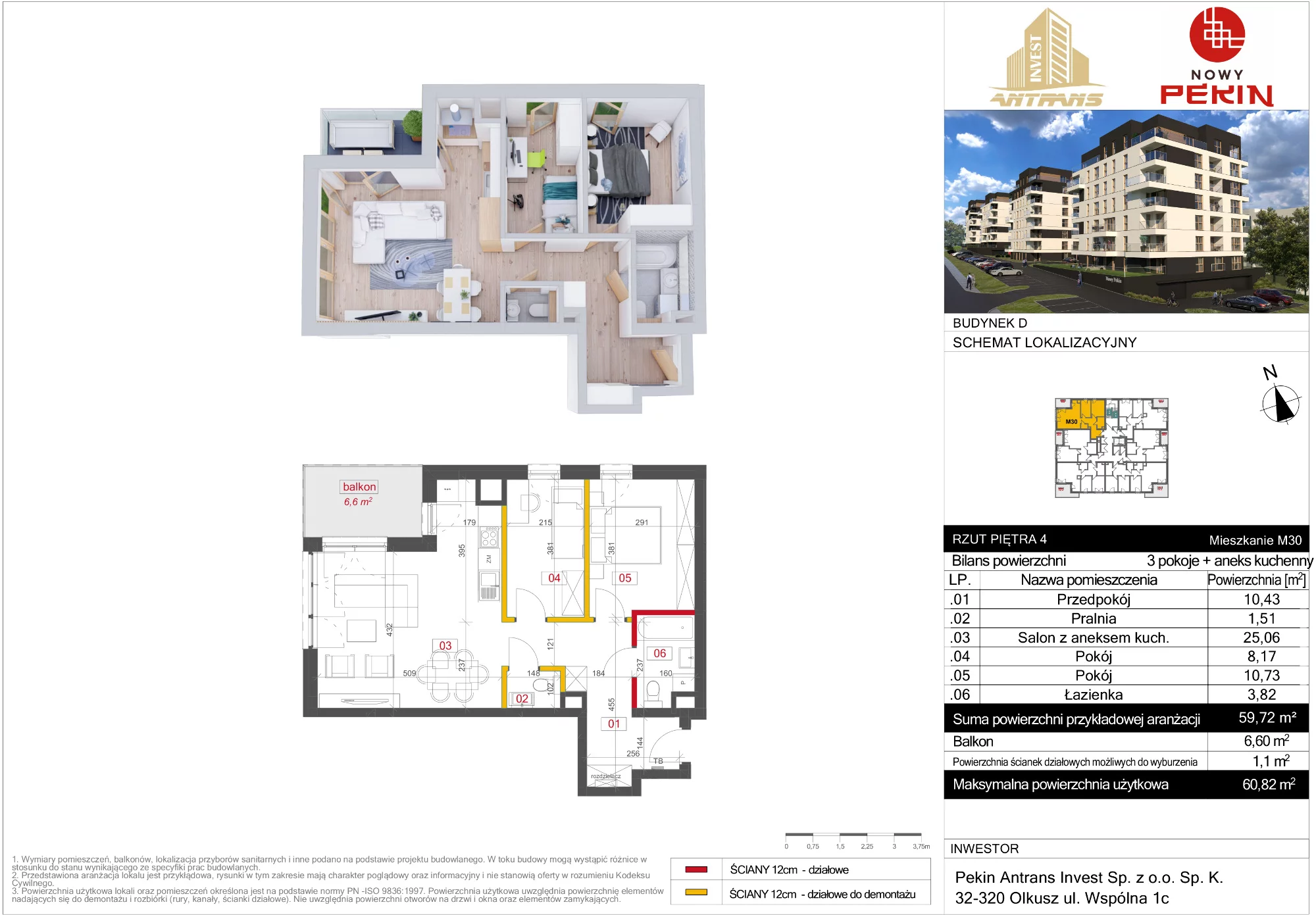 Mieszkanie 59,72 m², piętro 4, oferta nr D/30, Nowy Pekin, Sosnowiec, Klimontów, ul. Koszalińska