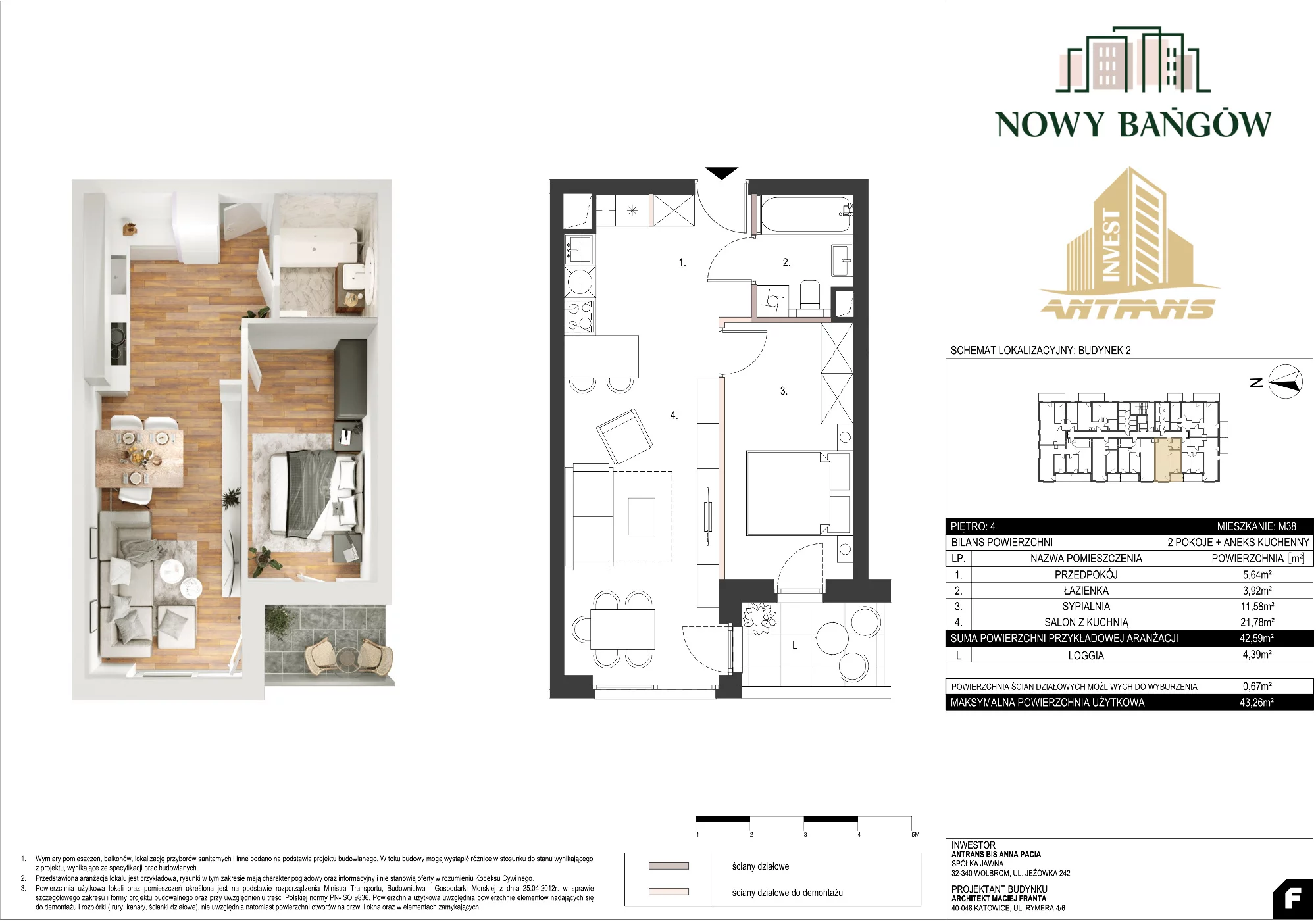 Mieszkanie 42,59 m², piętro 4, oferta nr B/38, Nowy Bańgów, Siemianowice Śląskie, Przełajka, ul. Bańgowska-idx