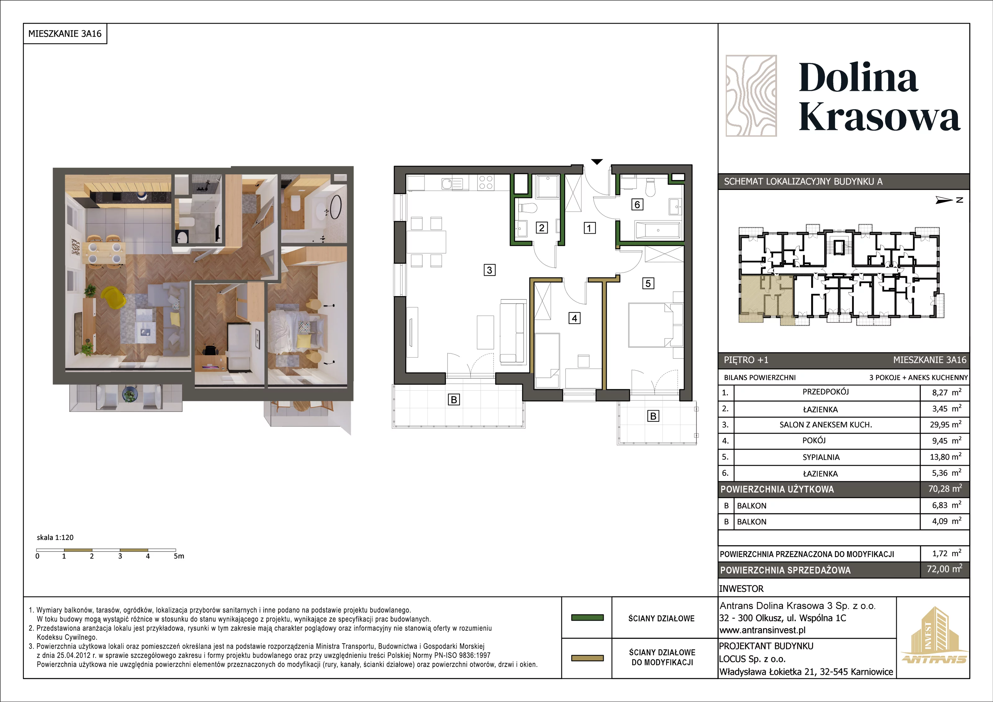 3 pokoje, mieszkanie 72,00 m², piętro 1, oferta nr 3A16, Dolina Krasowa, Krzeszowice, ul. Krasowa