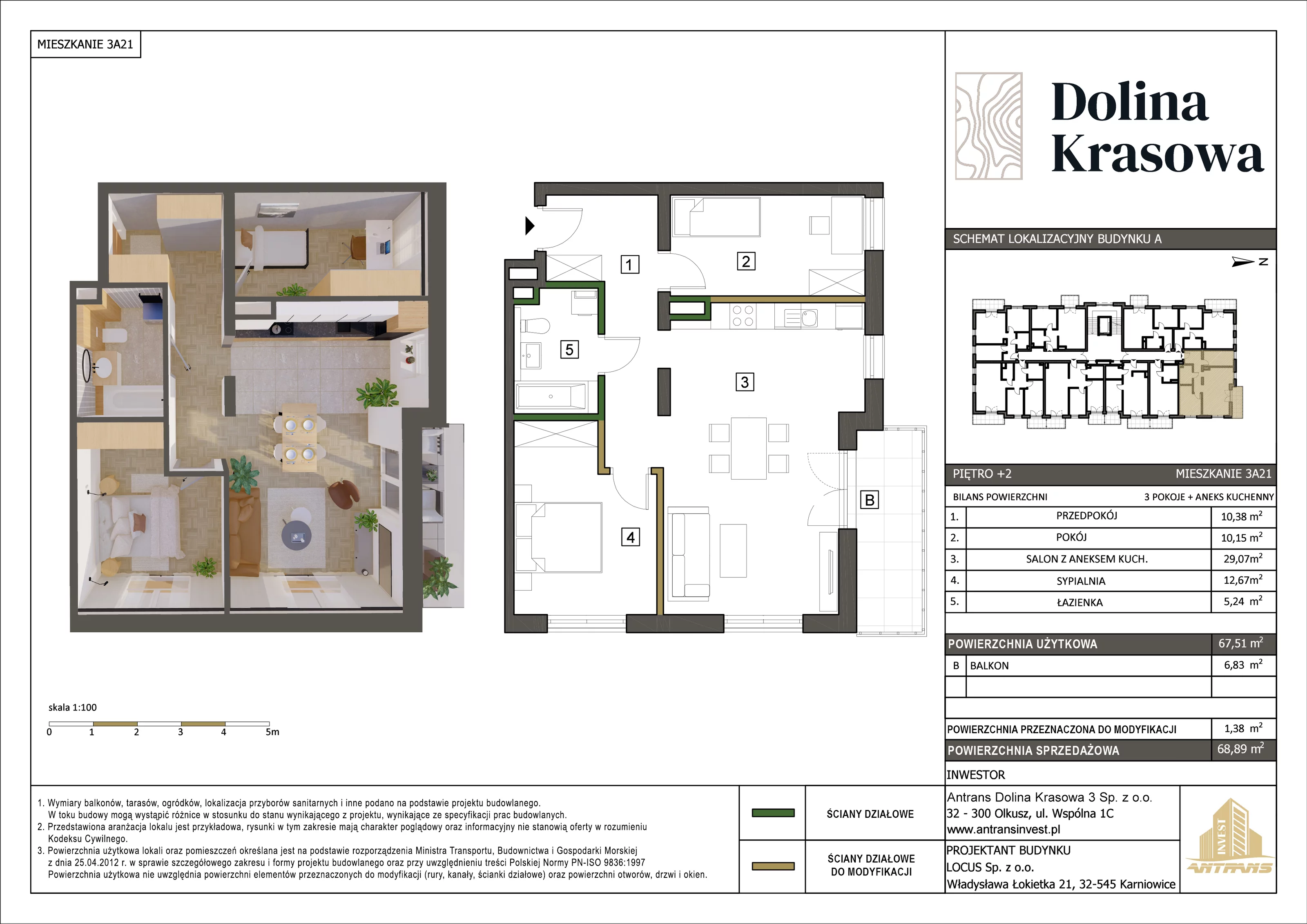3 pokoje, mieszkanie 68,89 m², piętro 2, oferta nr 3A21, Dolina Krasowa, Krzeszowice, ul. Krasowa