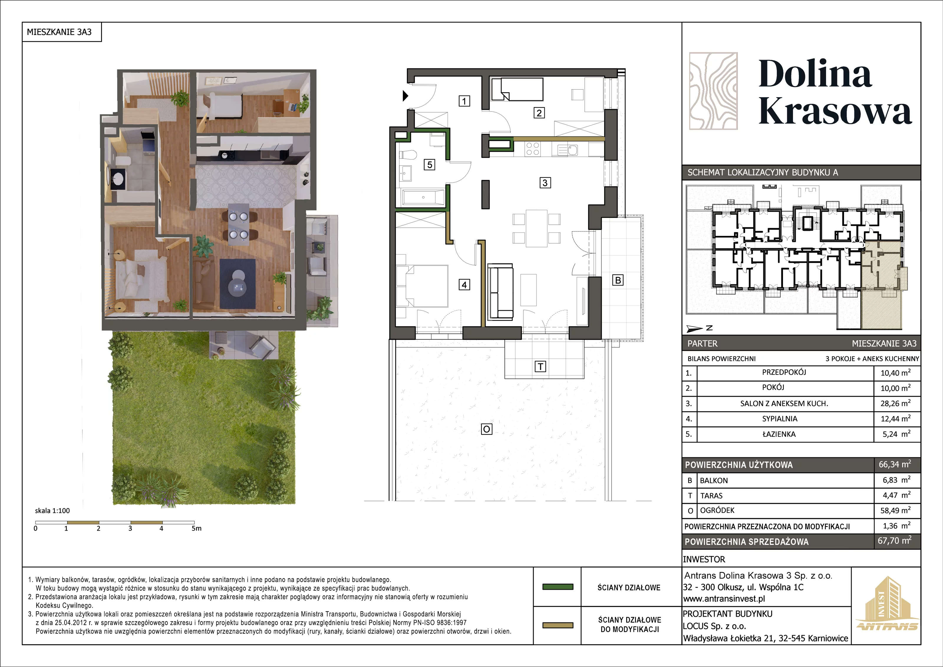 3 pokoje, mieszkanie 67,70 m², parter, oferta nr 3A3, Dolina Krasowa, Krzeszowice, ul. Krasowa