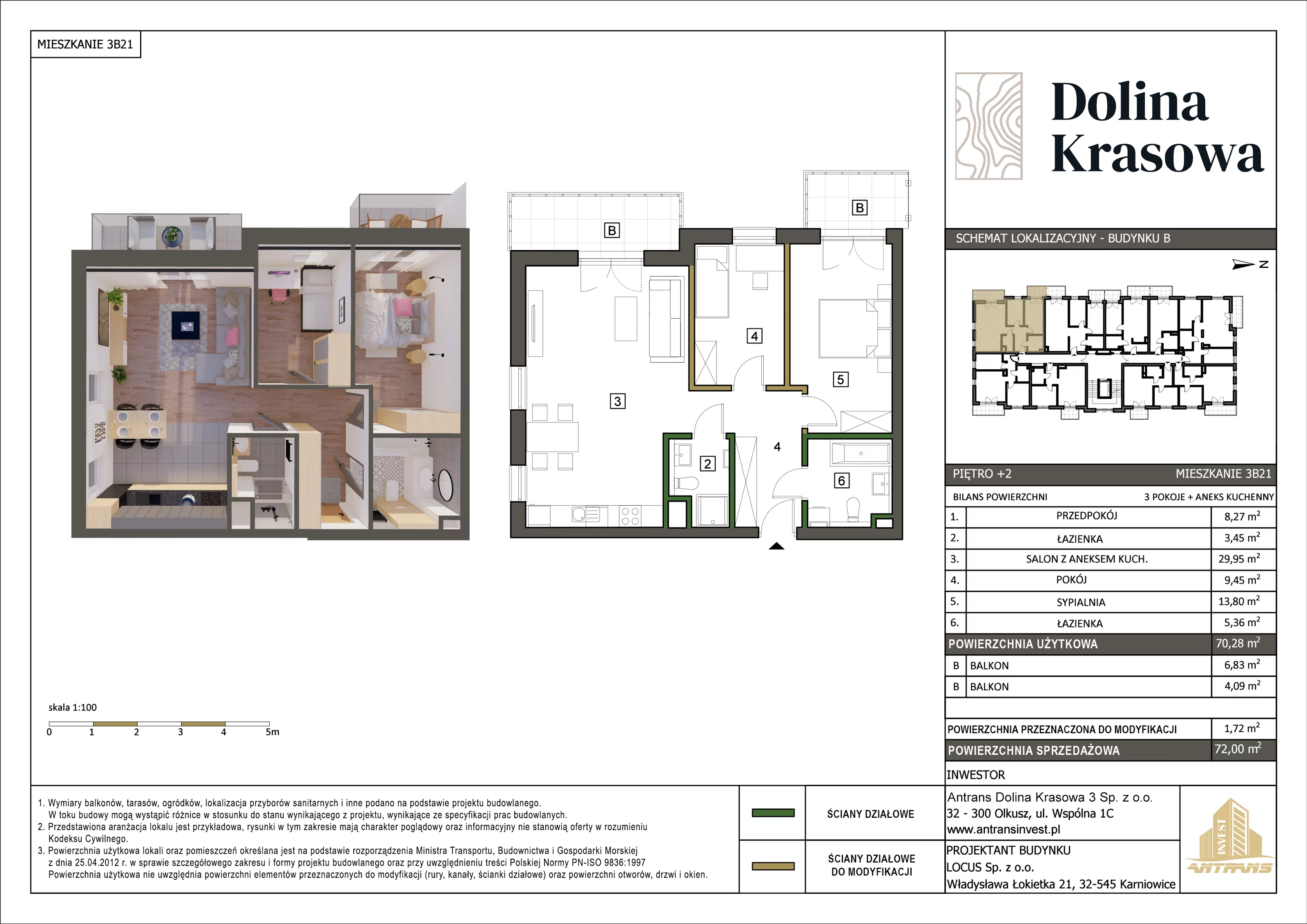 3 pokoje, mieszkanie 72,00 m², piętro 2, oferta nr 3B21, Dolina Krasowa, Krzeszowice, ul. Krasowa