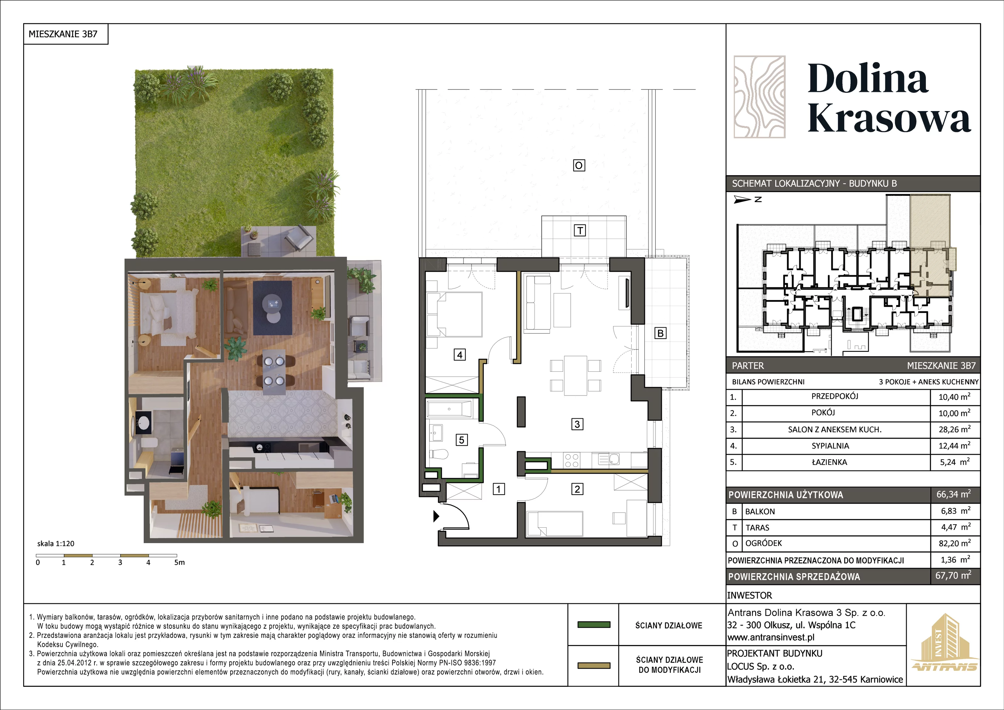 3 pokoje, mieszkanie 67,70 m², parter, oferta nr 3B7, Dolina Krasowa, Krzeszowice, ul. Krasowa