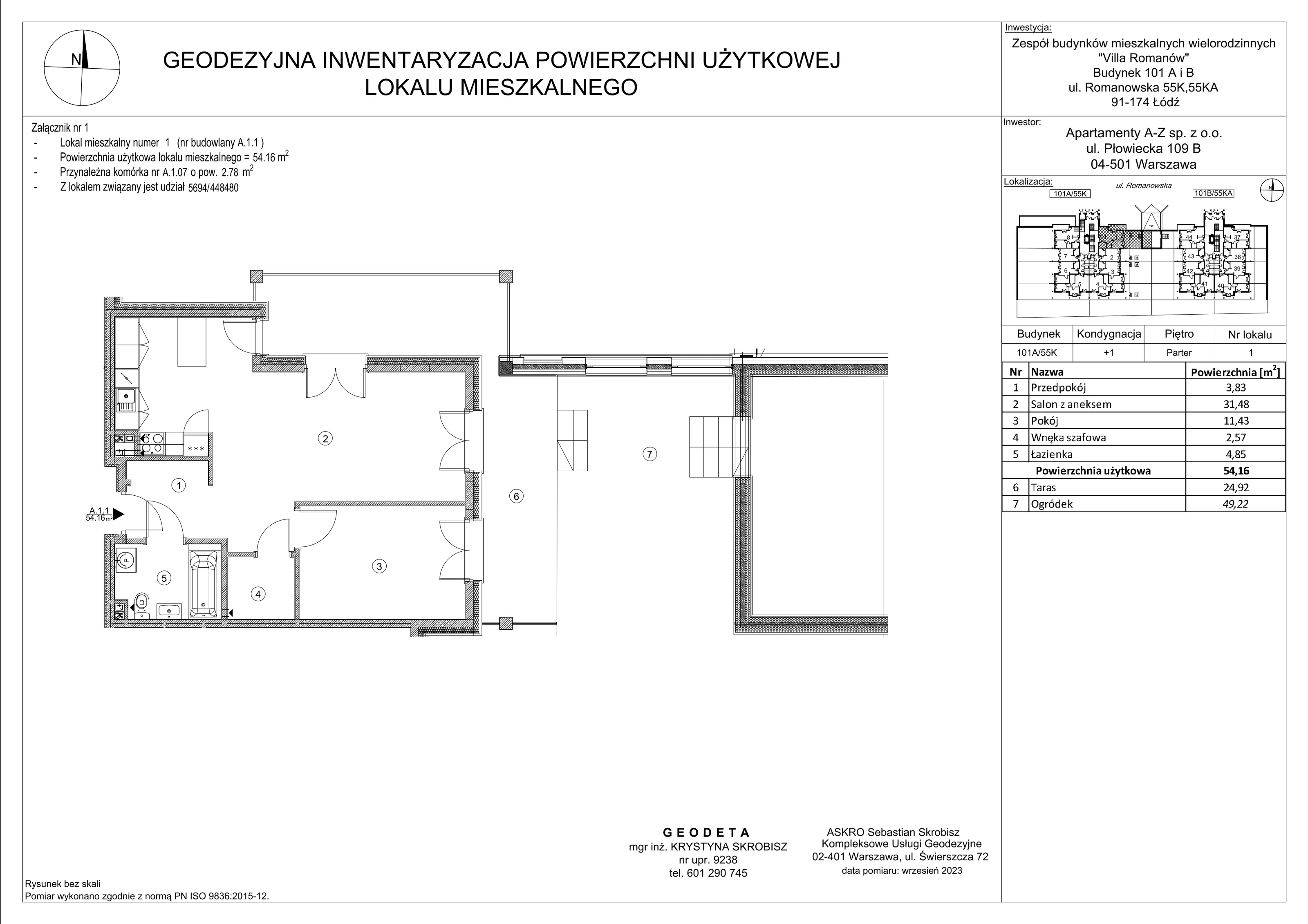 Mieszkanie 54,16 m², parter, oferta nr A.1.1, Villa Romanów - Etap III, Łódź, Bałuty, Bałuty Zachodnie, ul. Romanowska