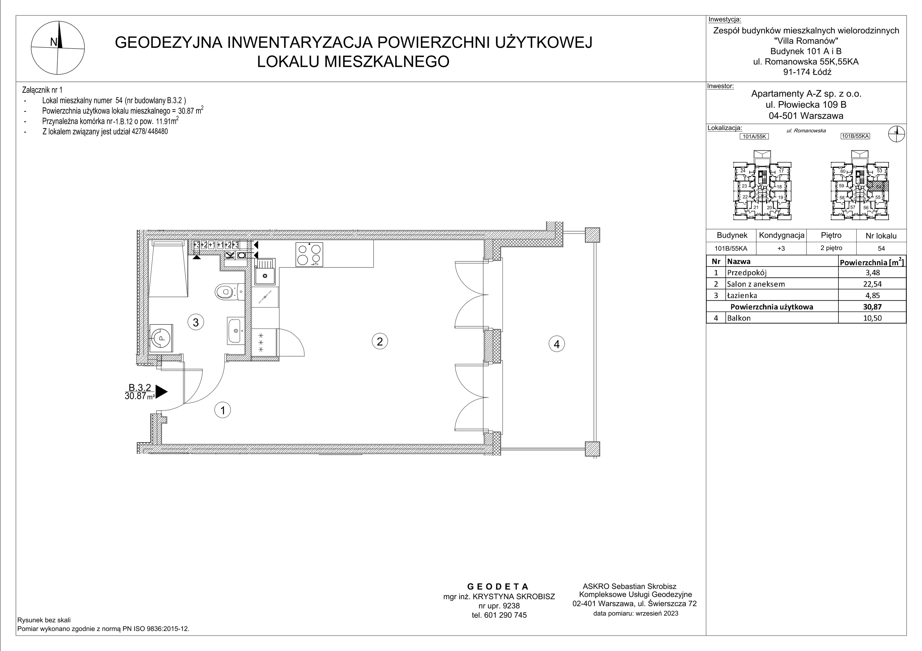 Mieszkanie 30,87 m², piętro 2, oferta nr B.3.2, Villa Romanów - Etap III, Łódź, Bałuty, Bałuty Zachodnie, ul. Romanowska